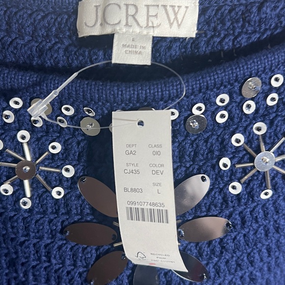 J. Crew Sweater-tank Sz L hand-embellished mirrors Navy Blue Crochet Floral Top - Picture 5 of 7
